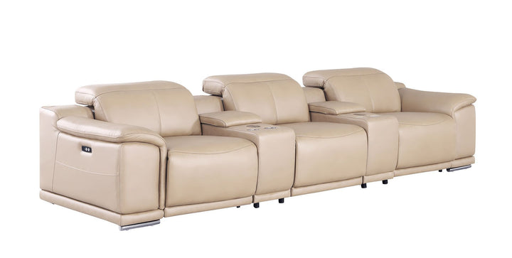 2679 - Genuine Leather Sofa With 3 Power Recliners &amp; Dual Storage Consoles