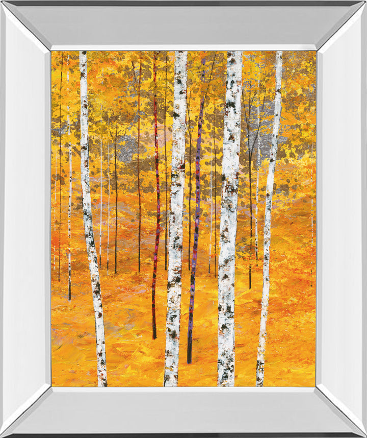 Iridescent Trees IV By Alex Jawdokimov - Mirror Framed Print Wall Art - Yellow