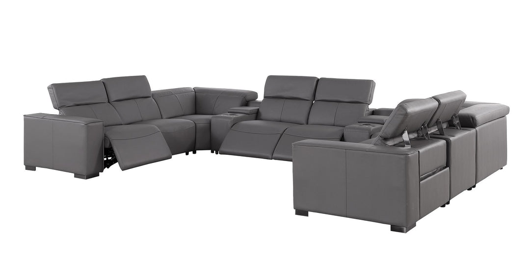 1208 - 10 Piece U Shaped Leather Sectional With 4 Power Recliners &amp; Power Headrest