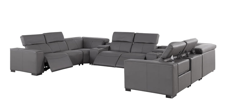 1208 - 10 Piece U Shaped Leather Sectional With 4 Power Recliners &amp; Power Headrest