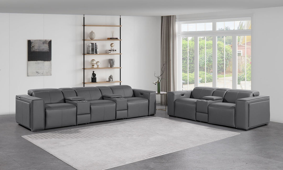 1224 - 8-Piece Modular Power Reclining Sofa & Loveseat Set In With 5 Power Recliners & Power Headrests
