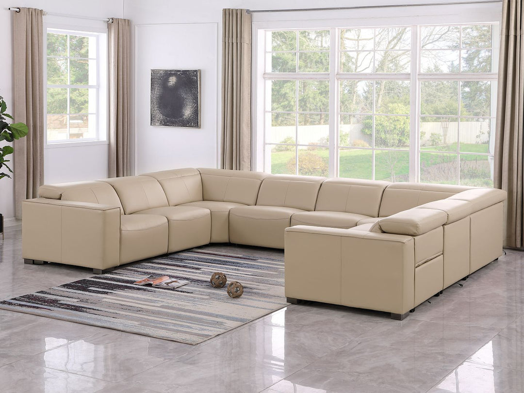 1208 - 8 Piece U Shaped Leather Sectional With 4 Power Recliners And Power Headrests - Beige