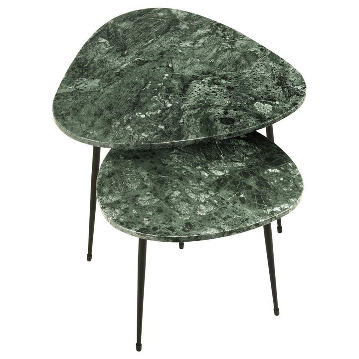 Tobias - 2 Piece Triangular Marble Top Nesting Table Green - Green Marble