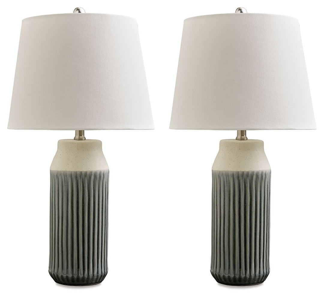 Afener - Blue / Beige - Ceramic Table Lamp (Set of 2)