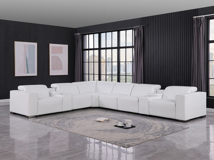 1208 - 8 Piece L Shaped Leather Sectional With 3 Power Recliners & Power Headrests