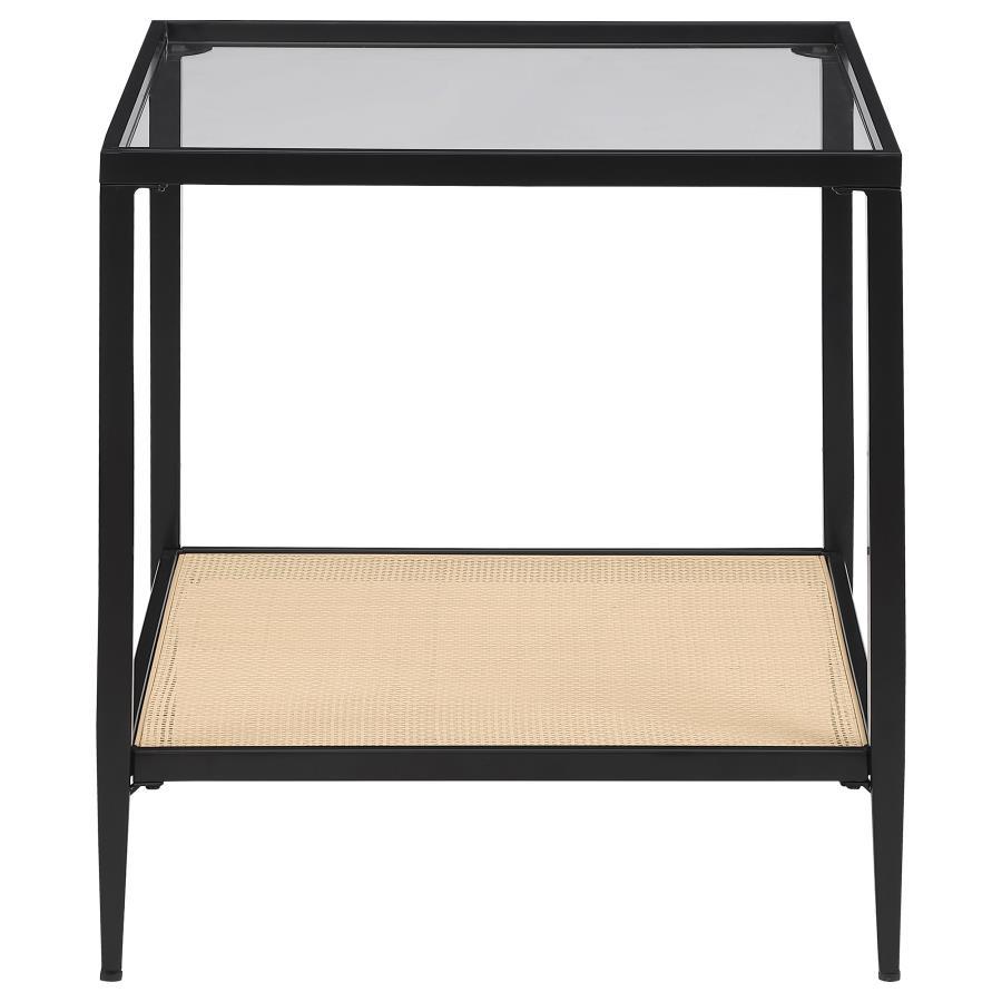 Amherst - Glass Top Metal with Cane Shelf Table