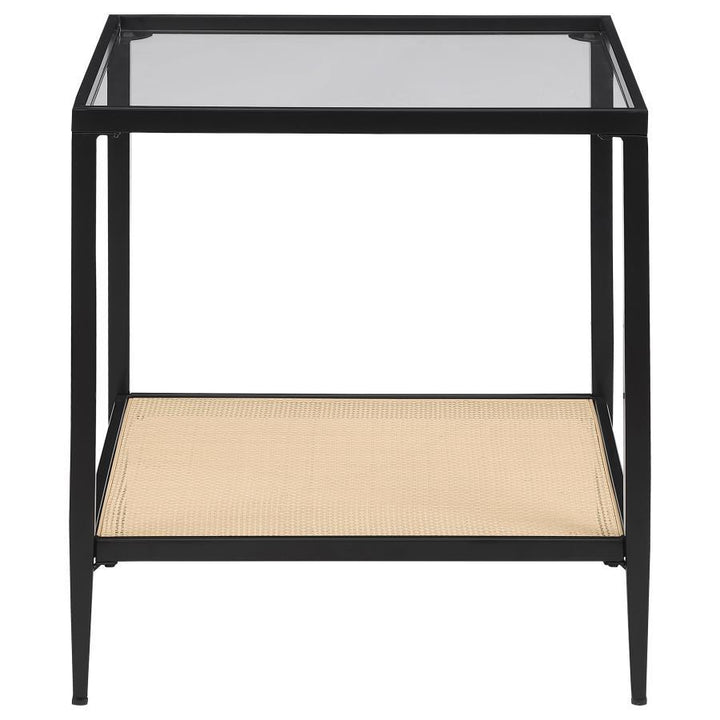 Amherst - Glass Top Metal with Cane Shelf Table