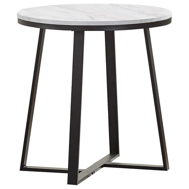 Hugo - Round Faux Marble End Table - White And Matte Black