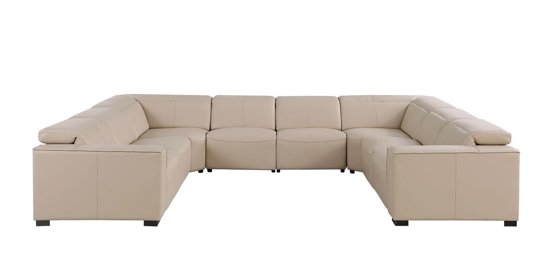 1208 - 8 Piece U Shaped Leather Sectional With 4 Power Recliners And Power Headrests - Beige