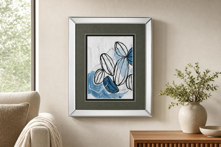 Lanterns I By June Erica Vess, Mirrored Frame - Blue