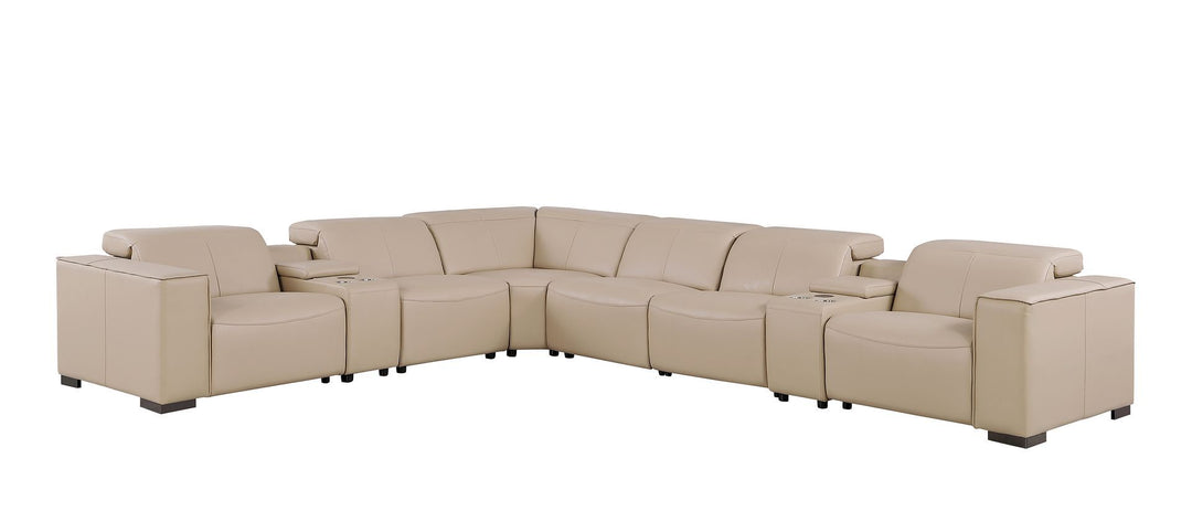 1208 - 8 Piece L Shaped Leather Sectional With 3 Power Recliners &amp; Power Headrests