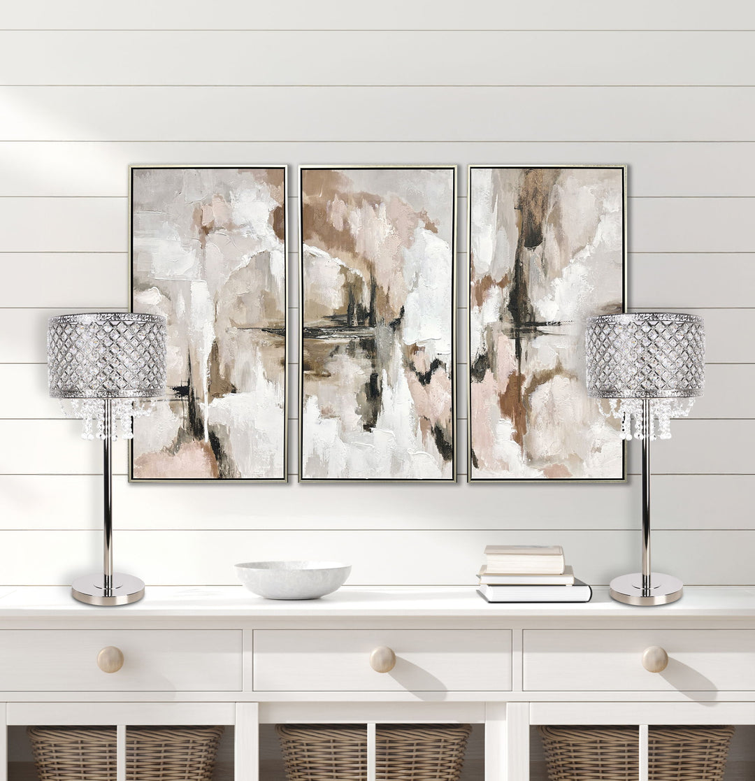 "Crystal Elegance II" Metal Table Lamp (Set of 2) - Polished Nickel / Clear Crystal