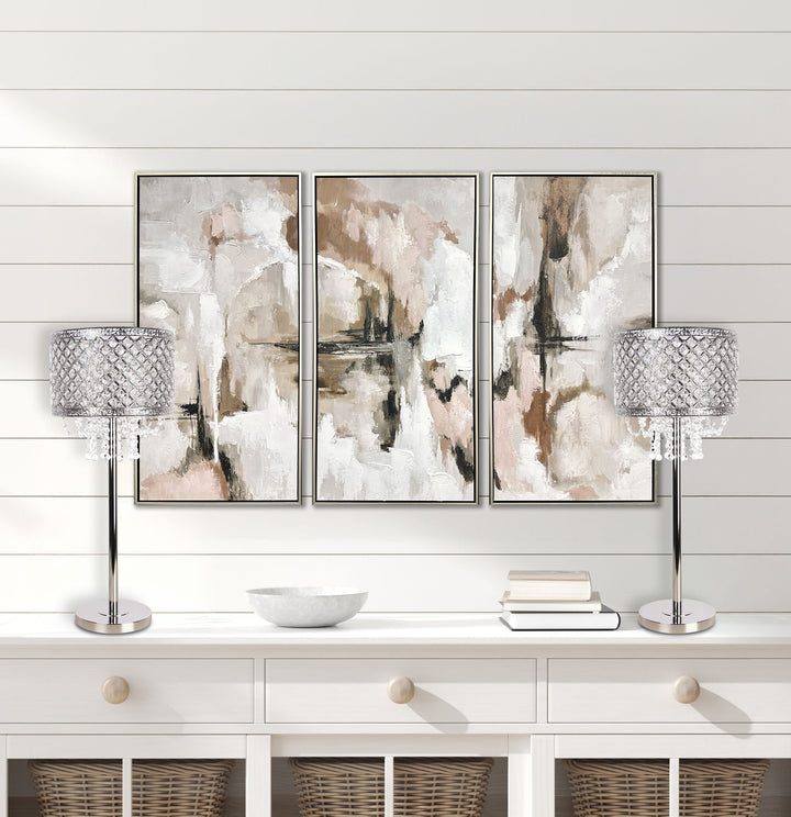 "Crystal Elegance II" Metal Table Lamp (Set of 2) - Polished Nickel / Clear Crystal