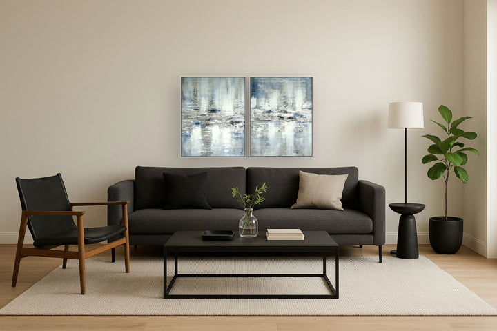 Hand Painted Textured Canvas Foil In Frame (Set of 2) - Gray