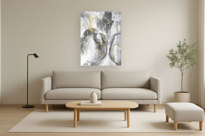 Floating Tempered Glass With Foil Splash In Gold Circles - Gray