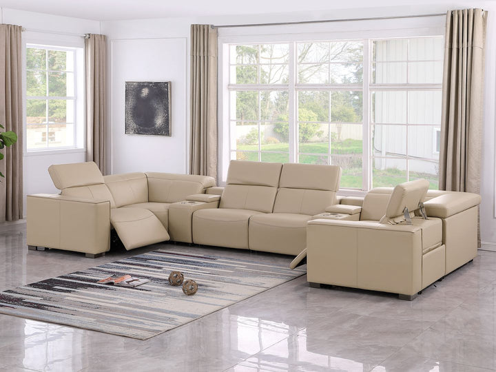 1208 - 8 Piece Modular Leather Sectional With 2 Power Recliners &amp; Power Headrests
