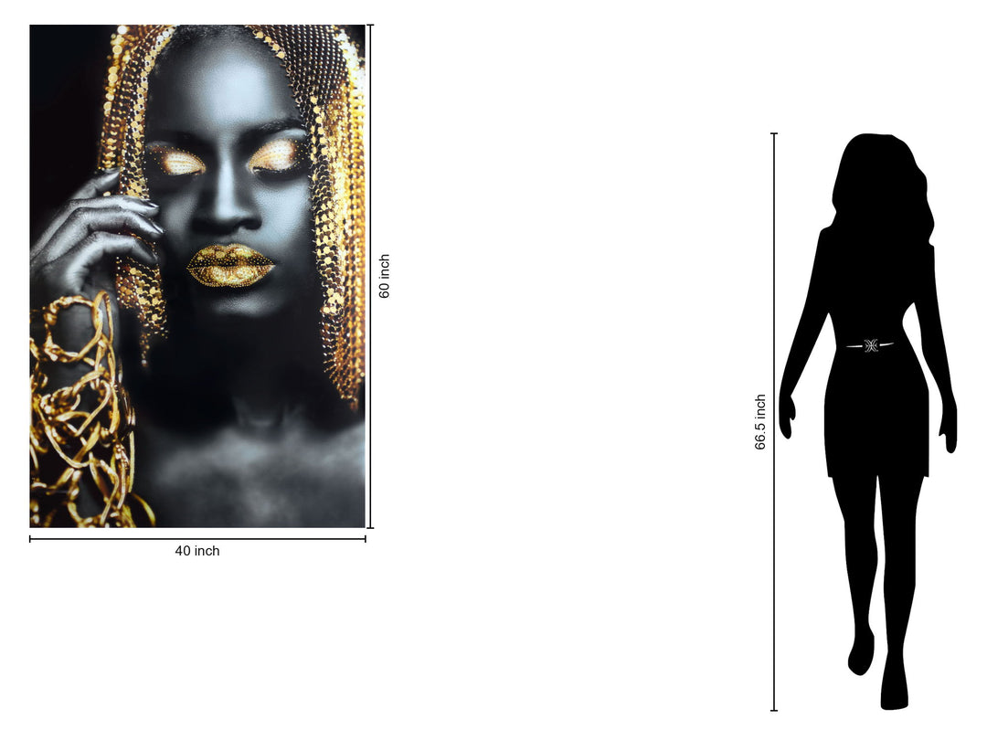 Temp Glass With Foil &amp; Rhinestones - Woman Gold Hair - Black