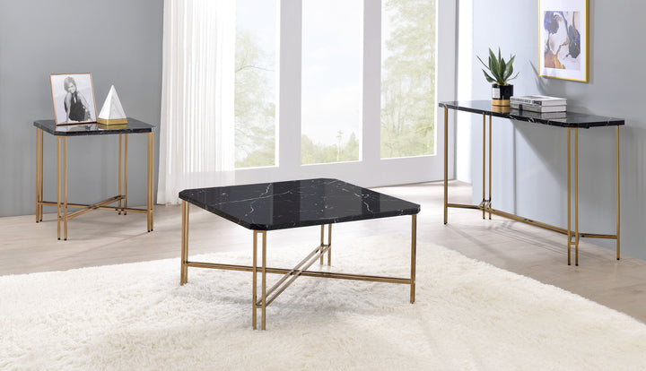 Daxton - Square End Table With Faux Marble Top - Black