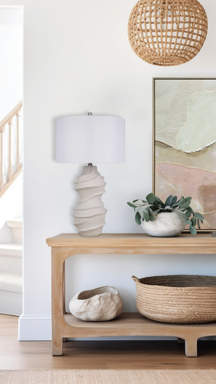 "Serenity Waves" Ceramic Table Lamp - Off White