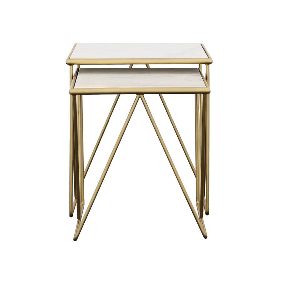 Bette - 2 Piece Marble Top Nesting Table Set - White And Gold