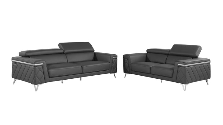 1140 - Top Grain Italian Leather Living Room Set - Black