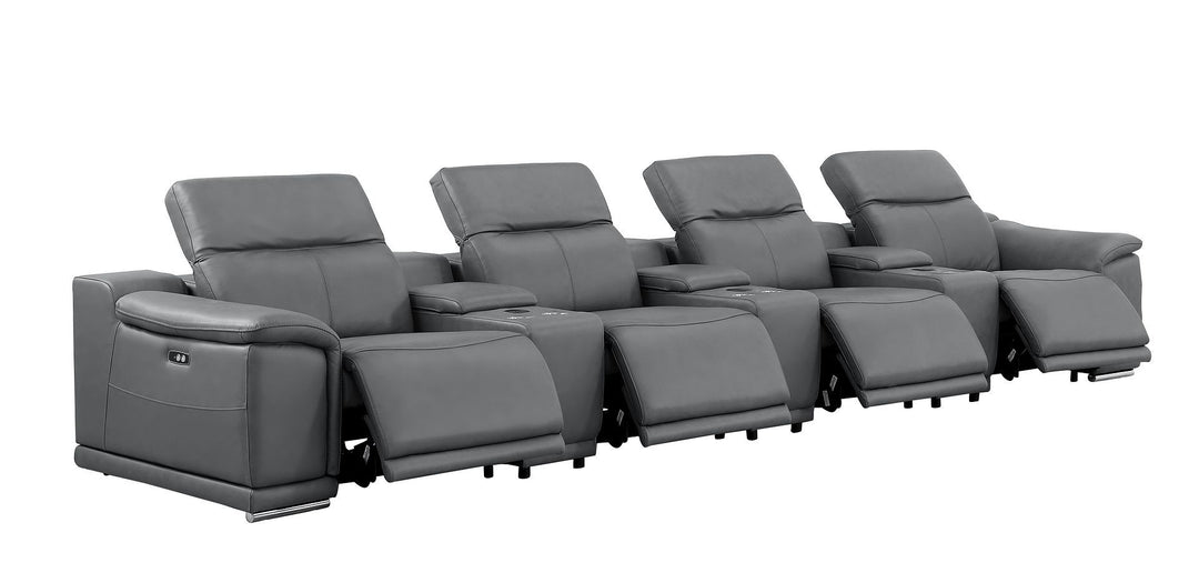 2679 - Genuine Leather Sofa With 4 Power Recliners, Power Headrests &amp; 3 Storage Consoles