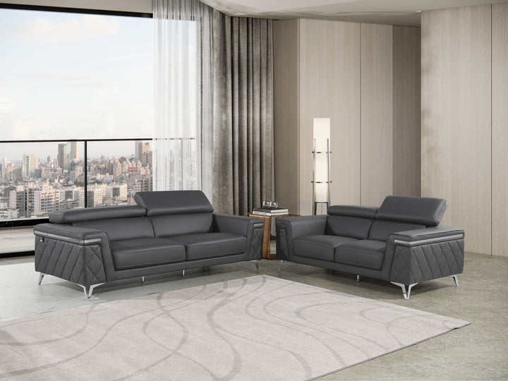 1140 - Top Grain Italian Leather Living Room Set - Black