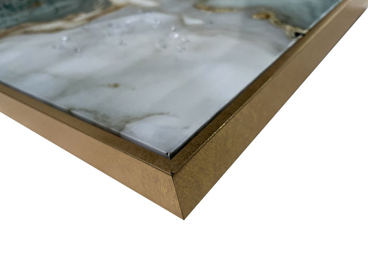 Jade Veining Hand-Embellished Canvas With Rocks &amp; Foil In Frame (Set of 3) - Emerald / Sage