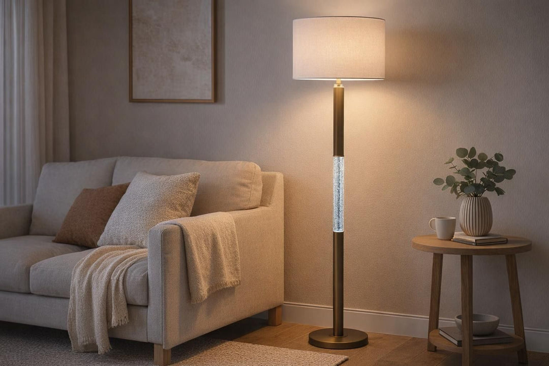 Golden Brilliance Metal &amp; Seeded Crystal Floor Lamp With Night Light - Matte Golden Bronze