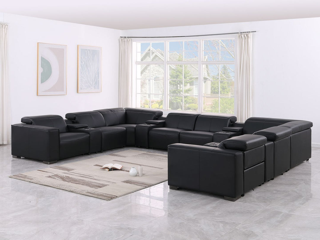 1208 - 12 Piece U Shaped Leather Sectional With 4 Power Recliners & Power Headrest