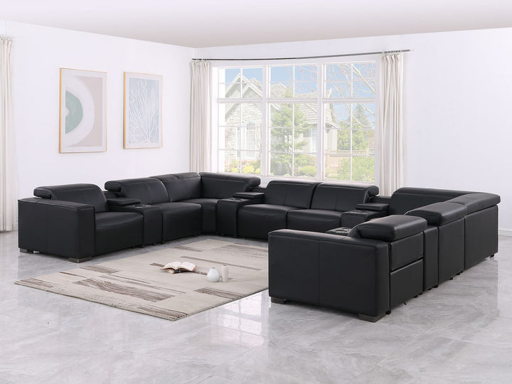 1208 - 12 Piece U Shaped Leather Sectional With 4 Power Recliners & Power Headrest