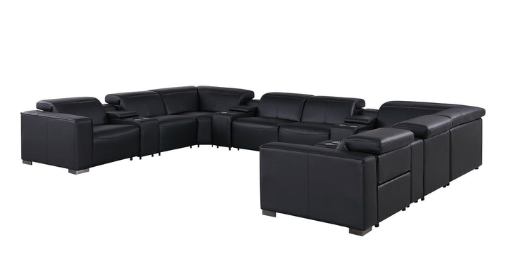 1208 - 12 Piece U Shaped Leather Sectional With 4 Power Recliners &amp; Power Headrest