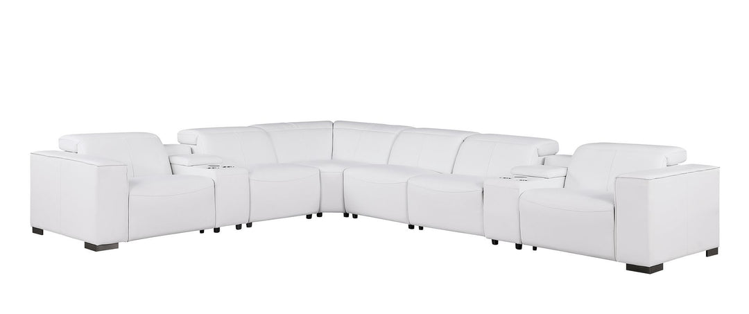 1208 - 8 Piece L Shaped Leather Sectional With 4 Power Recliners &amp; Power Headrests
