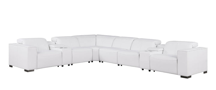 1208 - 8 Piece L Shaped Leather Sectional With 4 Power Recliners &amp; Power Headrests