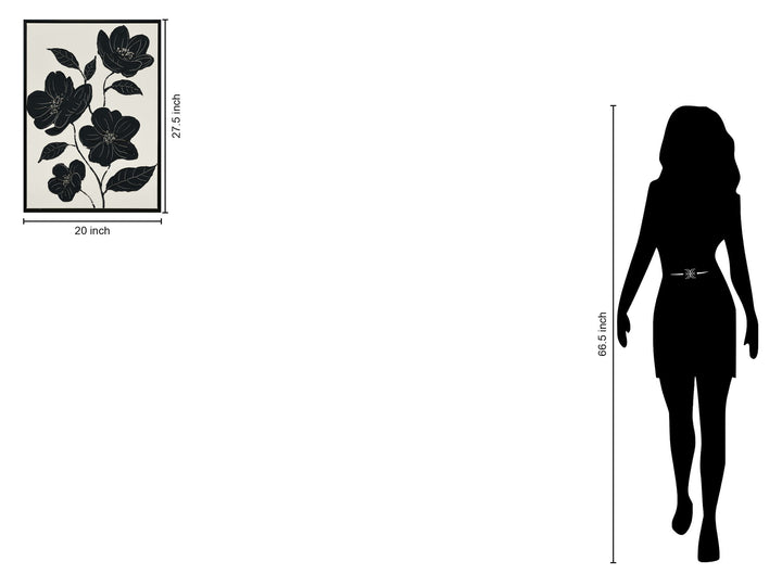 "Nocturnal Blooms II" Hand-Painted Canvas In Frame - Black / White / Canvas