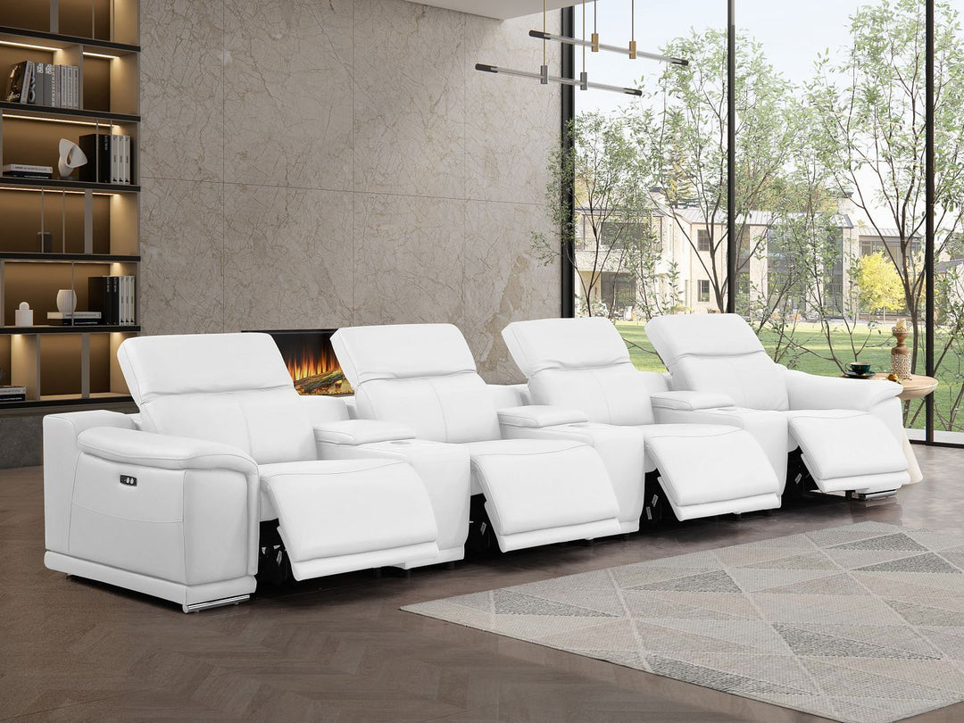 2679 - Genuine Leather Sofa With 4 Power Recliners, Power Headrests &amp; 3 Storage Consoles