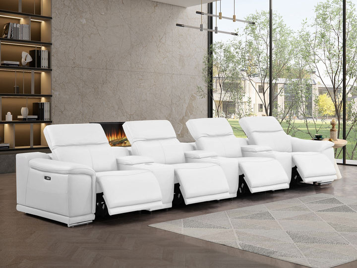 2679 - Genuine Leather Sofa With 4 Power Recliners, Power Headrests &amp; 3 Storage Consoles