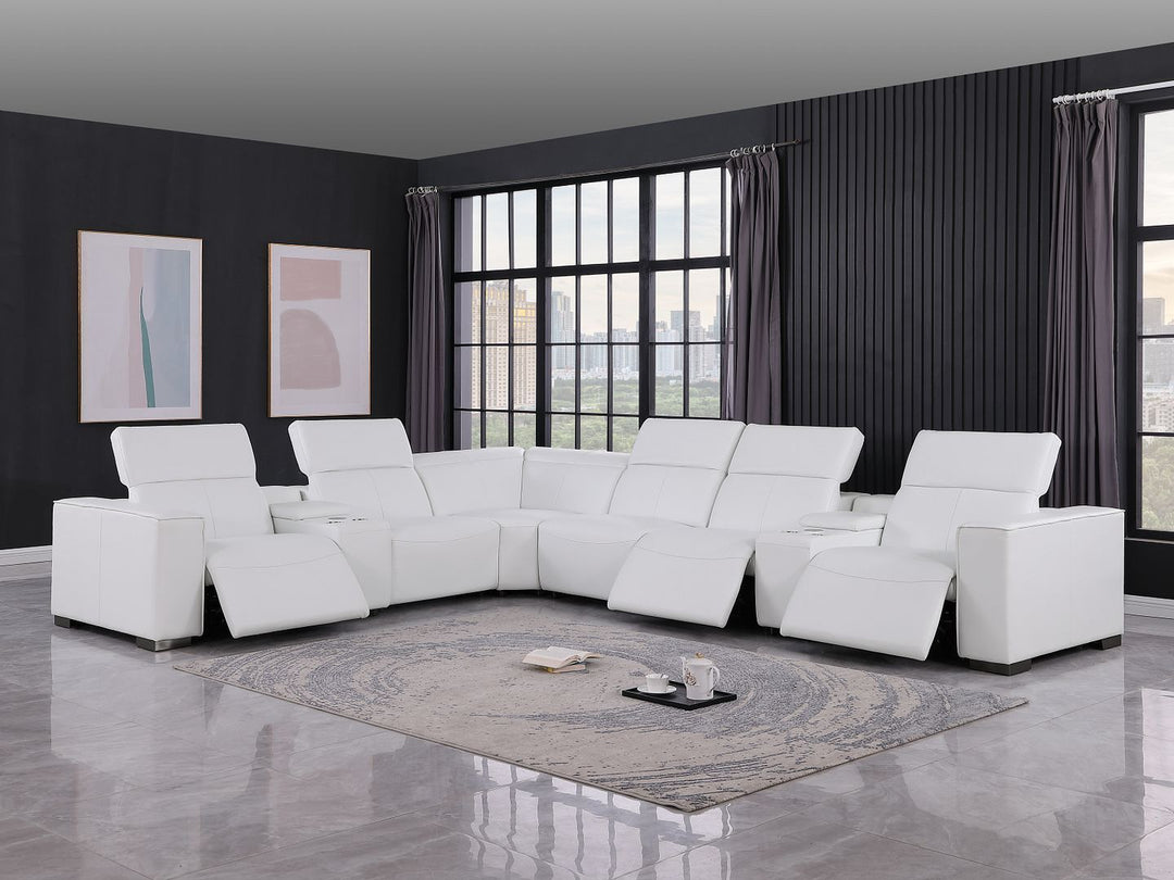1208 - 8 Piece L Shaped Leather Sectional With 3 Power Recliners &amp; Power Headrests