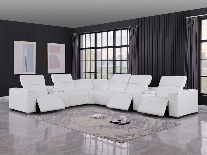 1208 - 8 Piece L Shaped Leather Sectional With 3 Power Recliners &amp; Power Headrests