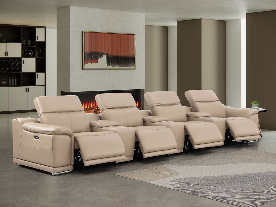2679 - Genuine Leather Sofa With 4 Power Recliners, Power Headrests &amp; 3 Storage Consoles