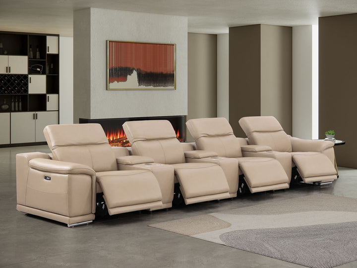 2679 - Genuine Leather Sofa With 4 Power Recliners, Power Headrests &amp; 3 Storage Consoles
