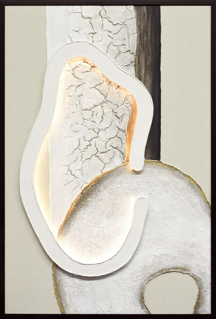Ivory Contour I Hand-Painted LED Canvas In Frame - Ivory / Cream