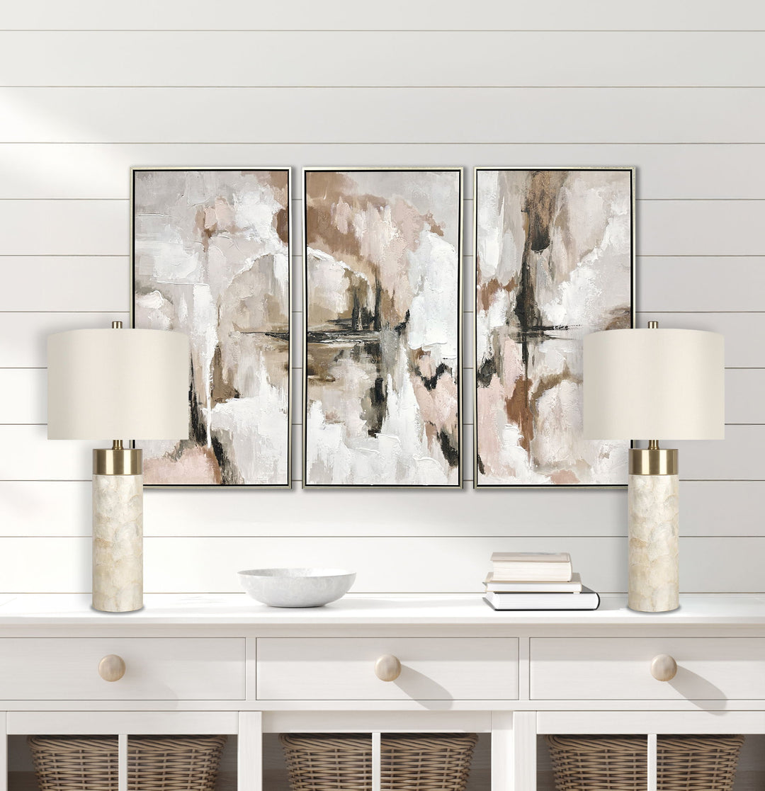 "Luminous Shell" Shell And Metal Table Lamp (Set of 2) - Natural Shell / Soft Gold / Beige