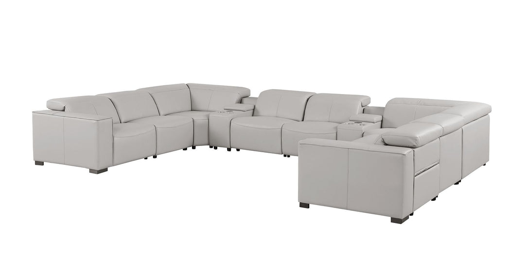 1208 - 10 Piece U Shaped Leather Sectional With 4 Power Recliners &amp; Power Headrest