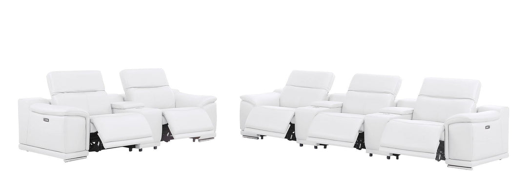 2679 - Power Reclining Sofa And Loveseat In Genuine Leather (5 Recliners With Power Headrests &amp; 3 Consoles)