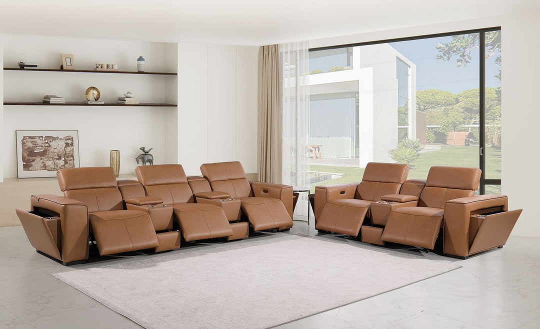 1224 - Coganc 8-Piece Modular Power Reclining Sofa &amp; Loveseat Set In With 5 Power Recliners &amp; Power Headrests - Cognac