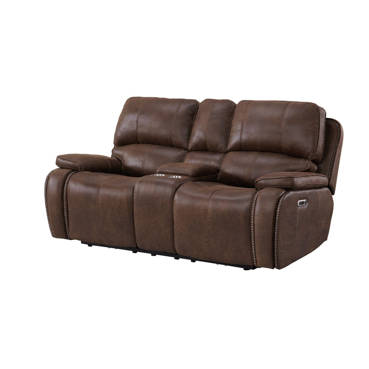 Atlantis - Power Motion Loveseat With Power Motion Head Recliner &amp; Console - Heritage Brown