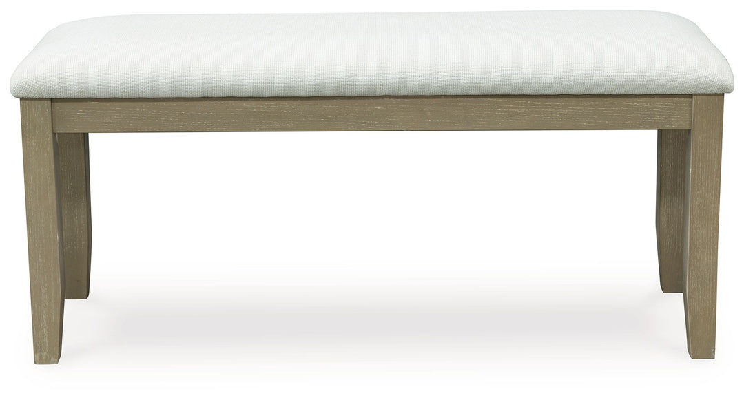 Calmoro - Large Upholstered Dining Room Bench - Off White / Gray