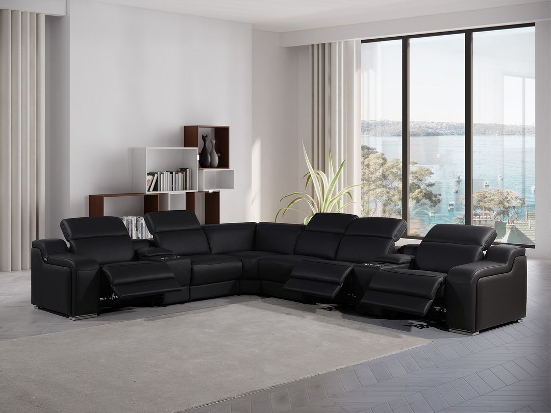 1116 - 8-Piece L-Shaped Sectional Sofa In With 3 Power Recliners &amp; Power Headrests