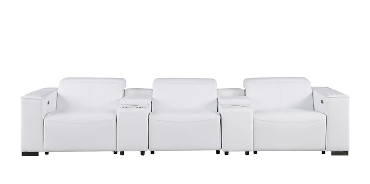 1208 - Leather Sofa With 3 Power Recliners And Two Storage Consoles